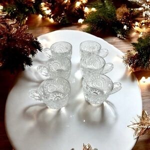 EAPG L.E. Smith Pinwheel Stars Punch Cups Set of 6 Clear Vintage Glass Excellent